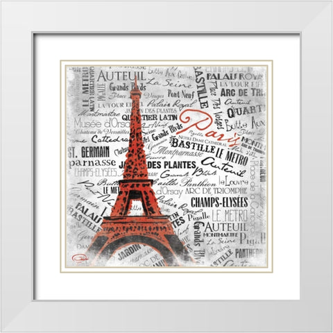 Eiffel White Modern Wood Framed Art Print with Double Matting by OnRei