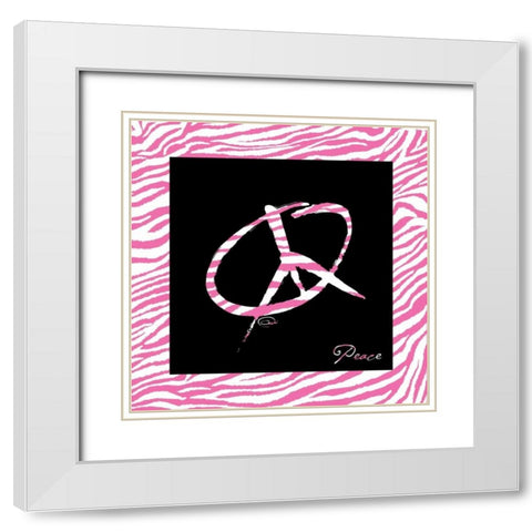 PEACE HOT PINK White Modern Wood Framed Art Print with Double Matting by OnRei