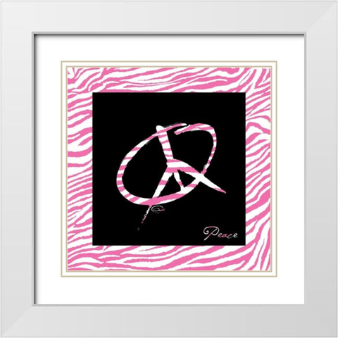 PEACE HOT PINK White Modern Wood Framed Art Print with Double Matting by OnRei