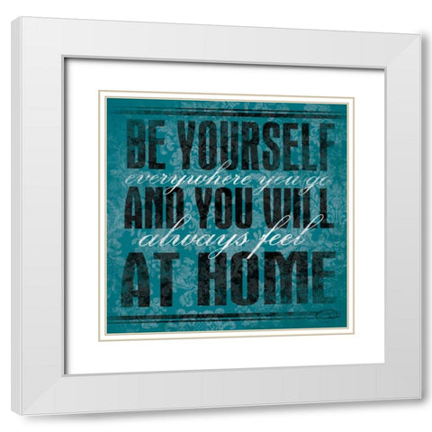 Be Yourself Teal White Modern Wood Framed Art Print with Double Matting by OnRei