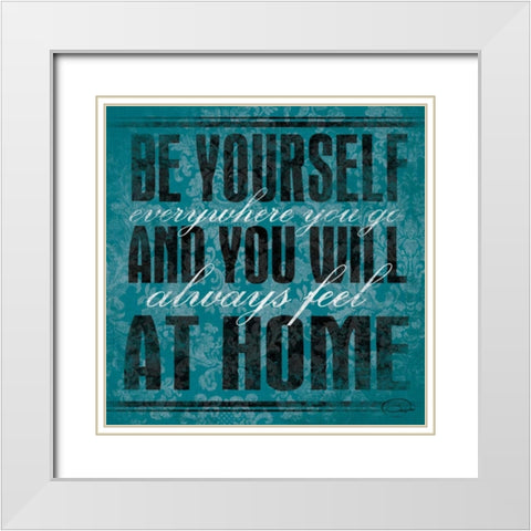 Be Yourself Teal White Modern Wood Framed Art Print with Double Matting by OnRei