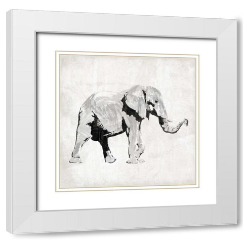 Elephant Trunk Up White Modern Wood Framed Art Print with Double Matting by OnRei