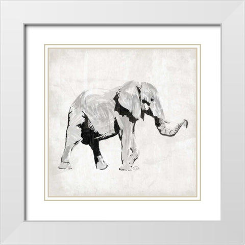 Elephant Trunk Up White Modern Wood Framed Art Print with Double Matting by OnRei