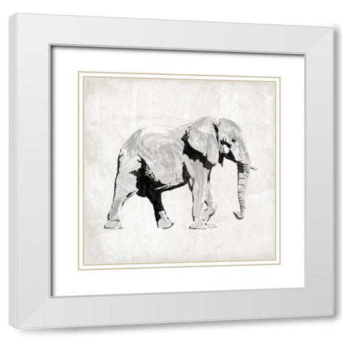 Elephant White Modern Wood Framed Art Print with Double Matting by OnRei