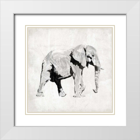 Elephant White Modern Wood Framed Art Print with Double Matting by OnRei