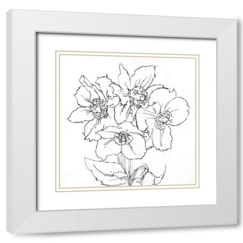 Floral Sketch BW White Modern Wood Framed Art Print with Double Matting by OnRei