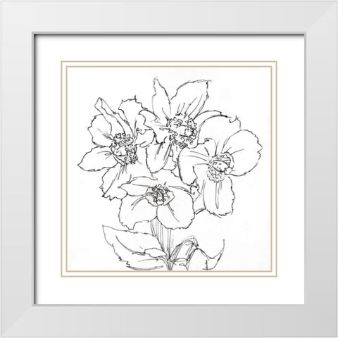 Floral Sketch BW White Modern Wood Framed Art Print with Double Matting by OnRei