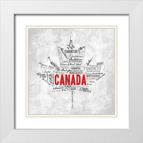 Canada Provinces White Modern Wood Framed Art Print with Double Matting by OnRei