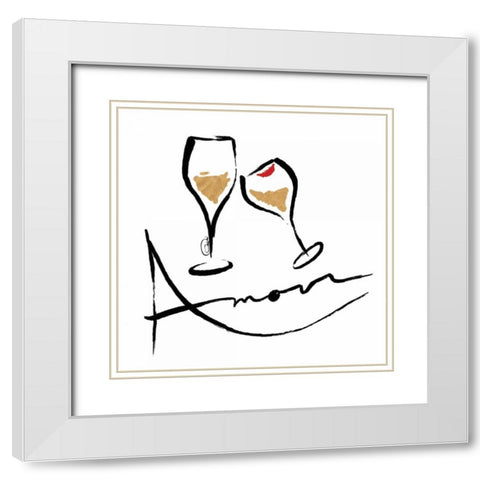 AMOUR Champagne White Modern Wood Framed Art Print with Double Matting by OnRei