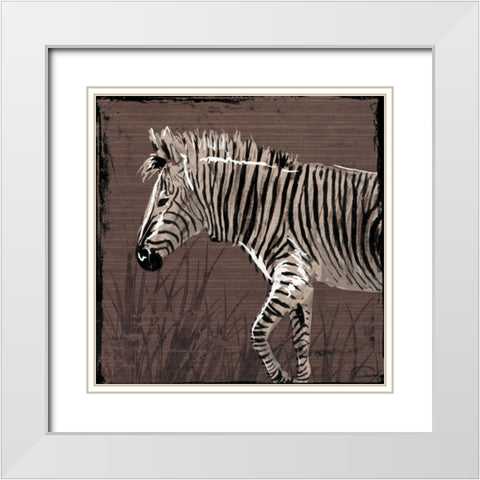 Zebra Walk Brown White Modern Wood Framed Art Print with Double Matting by OnRei