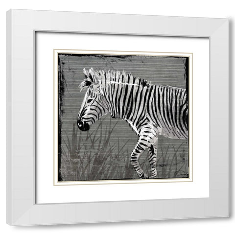 Zebra Walk White Modern Wood Framed Art Print with Double Matting by OnRei