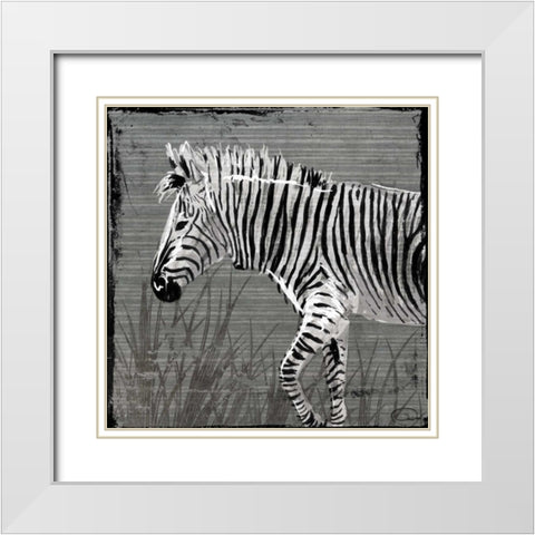 Zebra Walk White Modern Wood Framed Art Print with Double Matting by OnRei