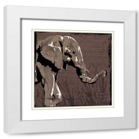 Elephant Walk Brown White Modern Wood Framed Art Print with Double Matting by OnRei