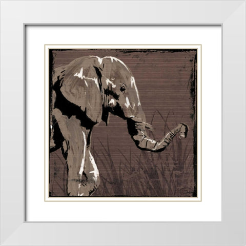 Elephant Walk Brown White Modern Wood Framed Art Print with Double Matting by OnRei