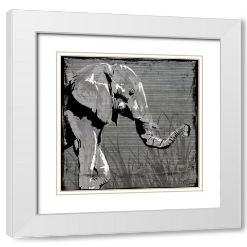 Elephant Walk White Modern Wood Framed Art Print with Double Matting by OnRei