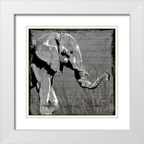 Elephant Walk White Modern Wood Framed Art Print with Double Matting by OnRei