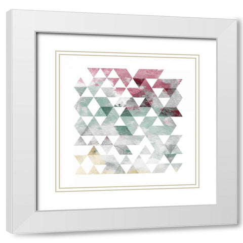 Rose Marble Triangles White Modern Wood Framed Art Print with Double Matting by OnRei