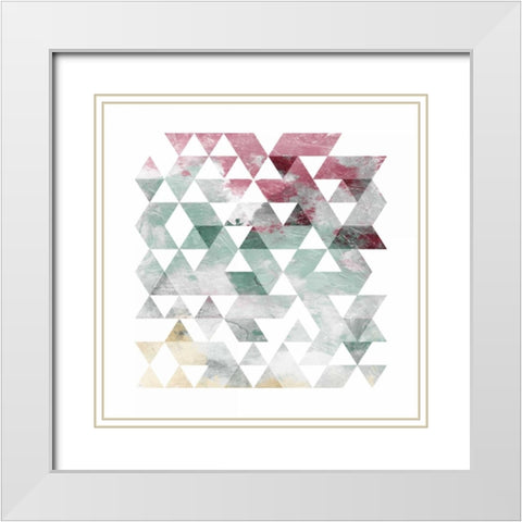 Rose Marble Triangles White Modern Wood Framed Art Print with Double Matting by OnRei