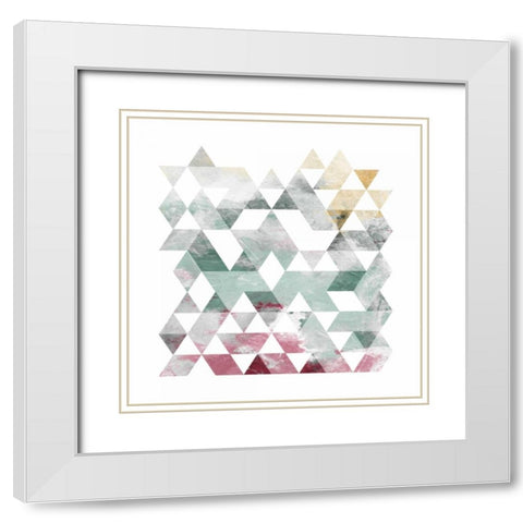 Rose Marble Triangles Mate White Modern Wood Framed Art Print with Double Matting by OnRei