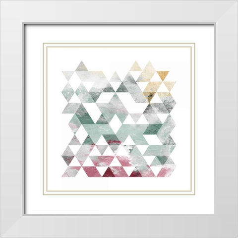 Rose Marble Triangles Mate White Modern Wood Framed Art Print with Double Matting by OnRei