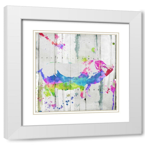 Pig Colorful White Modern Wood Framed Art Print with Double Matting by OnRei