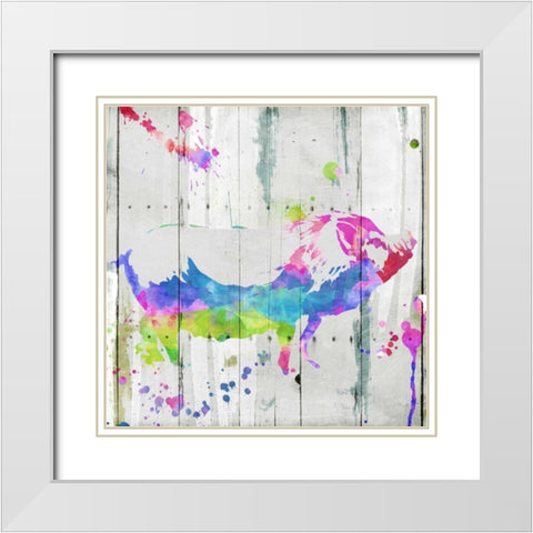 Pig Colorful White Modern Wood Framed Art Print with Double Matting by OnRei