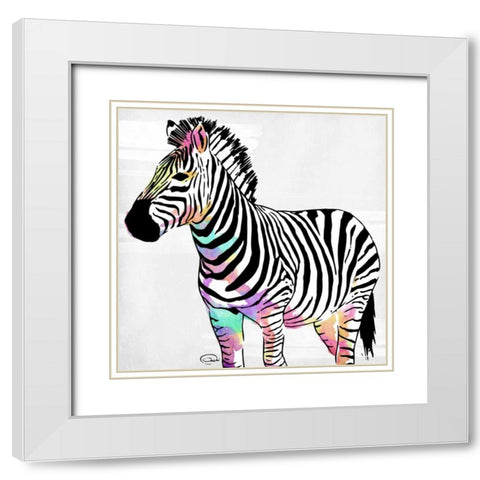 Zebra Head Colorful White Modern Wood Framed Art Print with Double Matting by OnRei