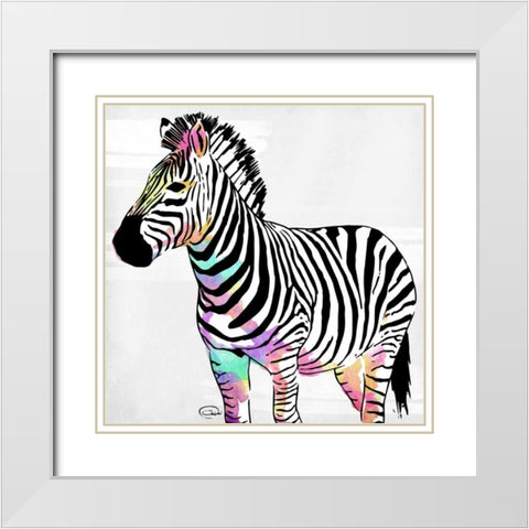 Zebra Head Colorful White Modern Wood Framed Art Print with Double Matting by OnRei