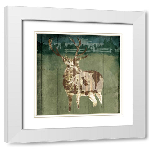 Deer In The Field White Modern Wood Framed Art Print with Double Matting by OnRei