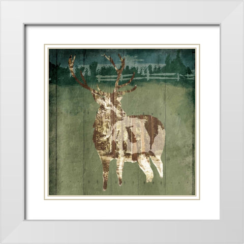 Deer In The Field White Modern Wood Framed Art Print with Double Matting by OnRei