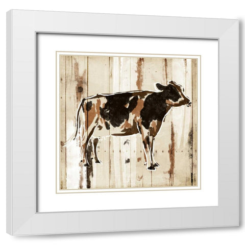 How Now Brown Cow White Modern Wood Framed Art Print with Double Matting by OnRei