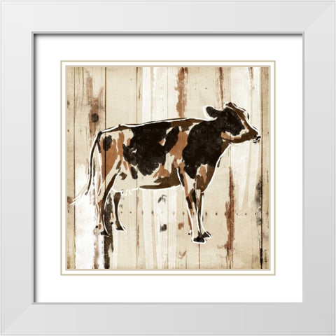 How Now Brown Cow White Modern Wood Framed Art Print with Double Matting by OnRei