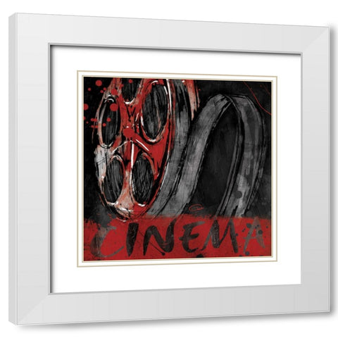 Sketched Cinema White Modern Wood Framed Art Print with Double Matting by OnRei