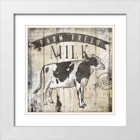 Farm Fresh Milk White Modern Wood Framed Art Print with Double Matting by OnRei