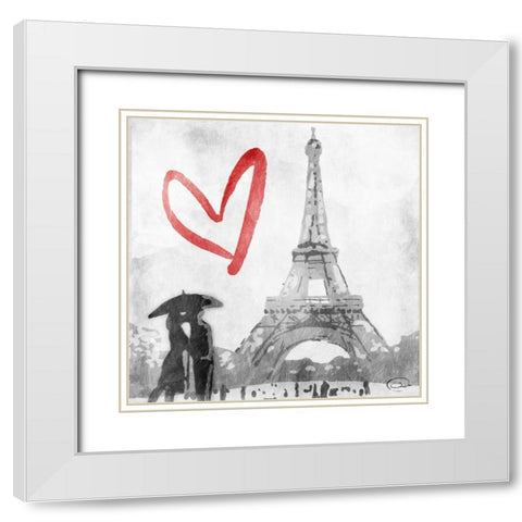 Love In Paris White Modern Wood Framed Art Print with Double Matting by OnRei