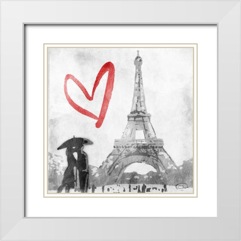 Love In Paris White Modern Wood Framed Art Print with Double Matting by OnRei