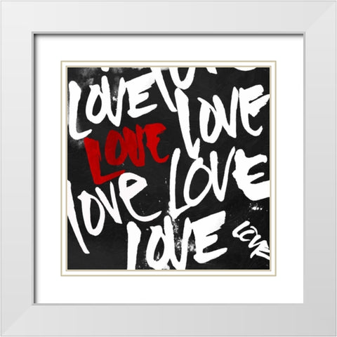 Love Love Love White Modern Wood Framed Art Print with Double Matting by OnRei