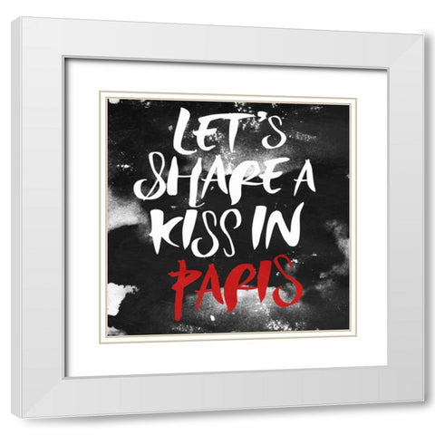 Kiss In Paris White Modern Wood Framed Art Print with Double Matting by OnRei