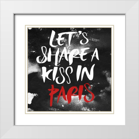 Kiss In Paris White Modern Wood Framed Art Print with Double Matting by OnRei