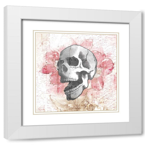 Floral Skull White Modern Wood Framed Art Print with Double Matting by OnRei