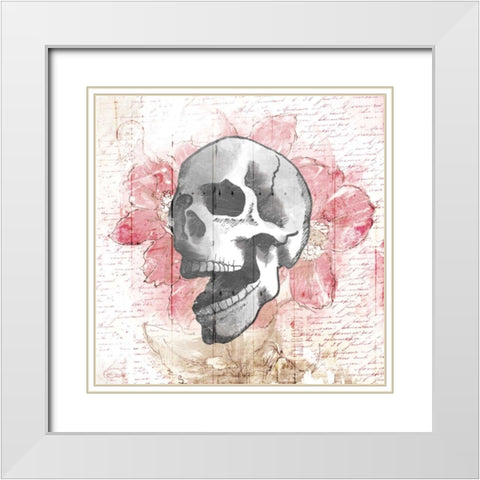 Floral Skull White Modern Wood Framed Art Print with Double Matting by OnRei