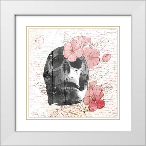 Floral Skull Mate White Modern Wood Framed Art Print with Double Matting by OnRei