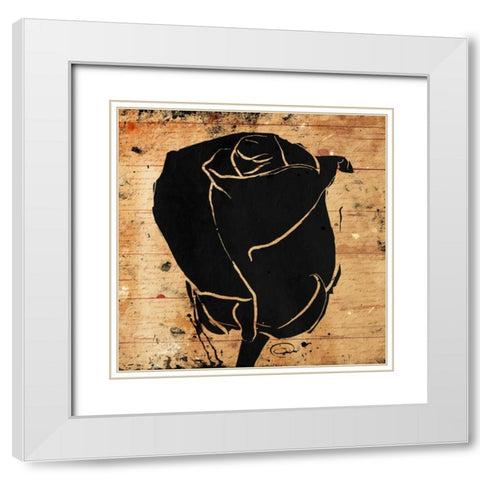 Ink Rose White Modern Wood Framed Art Print with Double Matting by OnRei