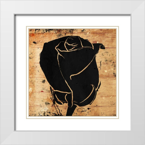 Ink Rose White Modern Wood Framed Art Print with Double Matting by OnRei