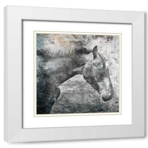 Horse Kiss White Modern Wood Framed Art Print with Double Matting by OnRei