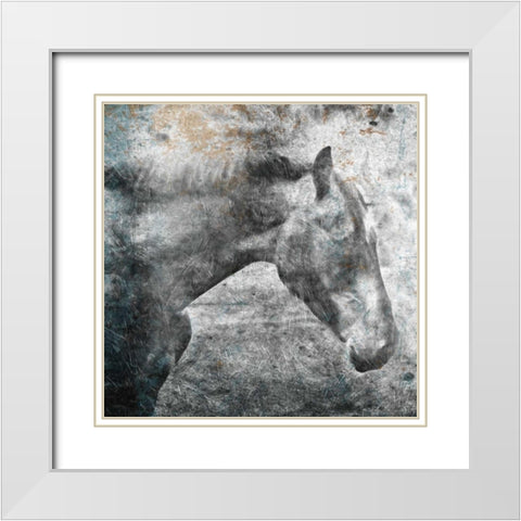 Horse Kiss White Modern Wood Framed Art Print with Double Matting by OnRei