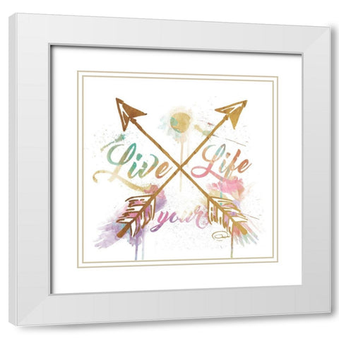 Live Your Life Gold White Modern Wood Framed Art Print with Double Matting by OnRei