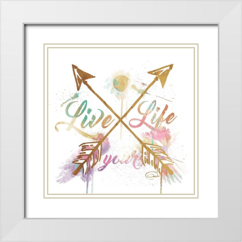 Live Your Life Gold White Modern Wood Framed Art Print with Double Matting by OnRei