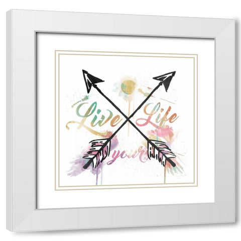 Live Your Life White Modern Wood Framed Art Print with Double Matting by OnRei