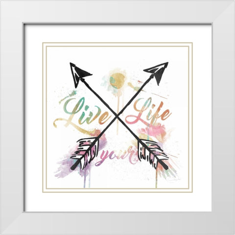 Live Your Life White Modern Wood Framed Art Print with Double Matting by OnRei